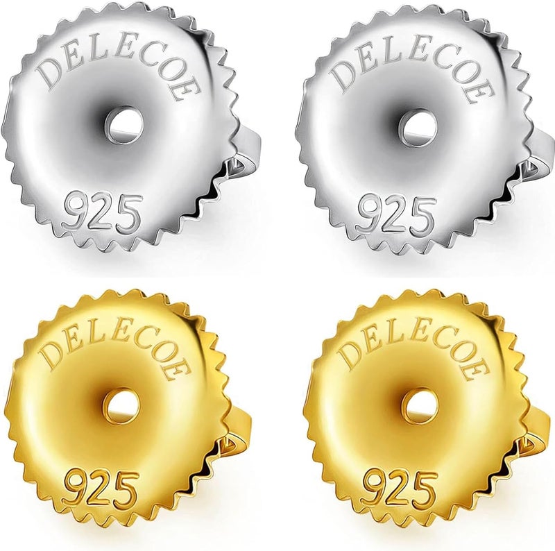 DELECOE 2-Pairs 14K Gold Plated Screw Earring Backs for Diamond Earrings, 925 Stering Silver Hypoallergenic Screw Backs Replacement Fit for Threaded Post Sizes .032"(1pair White 1pair Gold) - Image 1
